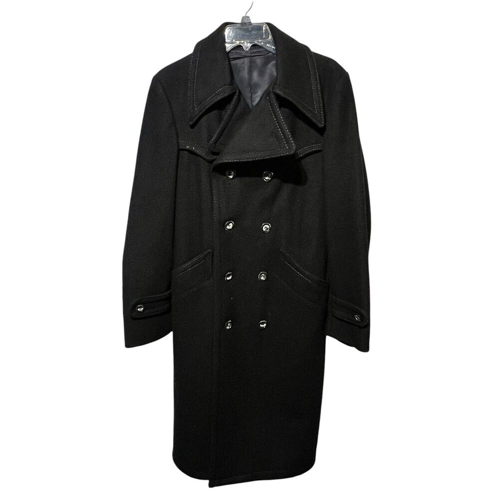 Vintage Esprit By Campus Unisex Black Wool Trench… - image 4